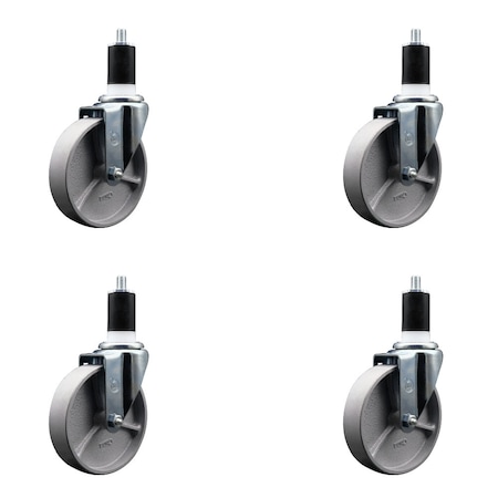 Service Caster 5'' Semi Steel Wheel Swivel 1-1/2'' Expanding Stem Caster Set, 4PK SCC-EX20S515-SSR-112-4